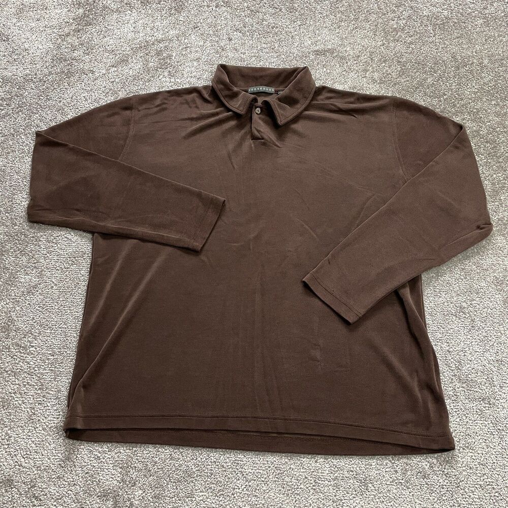 Consensus Polo Shirt Mens Large Brown Knit Long Sleeve Adult Rugby Golf Top